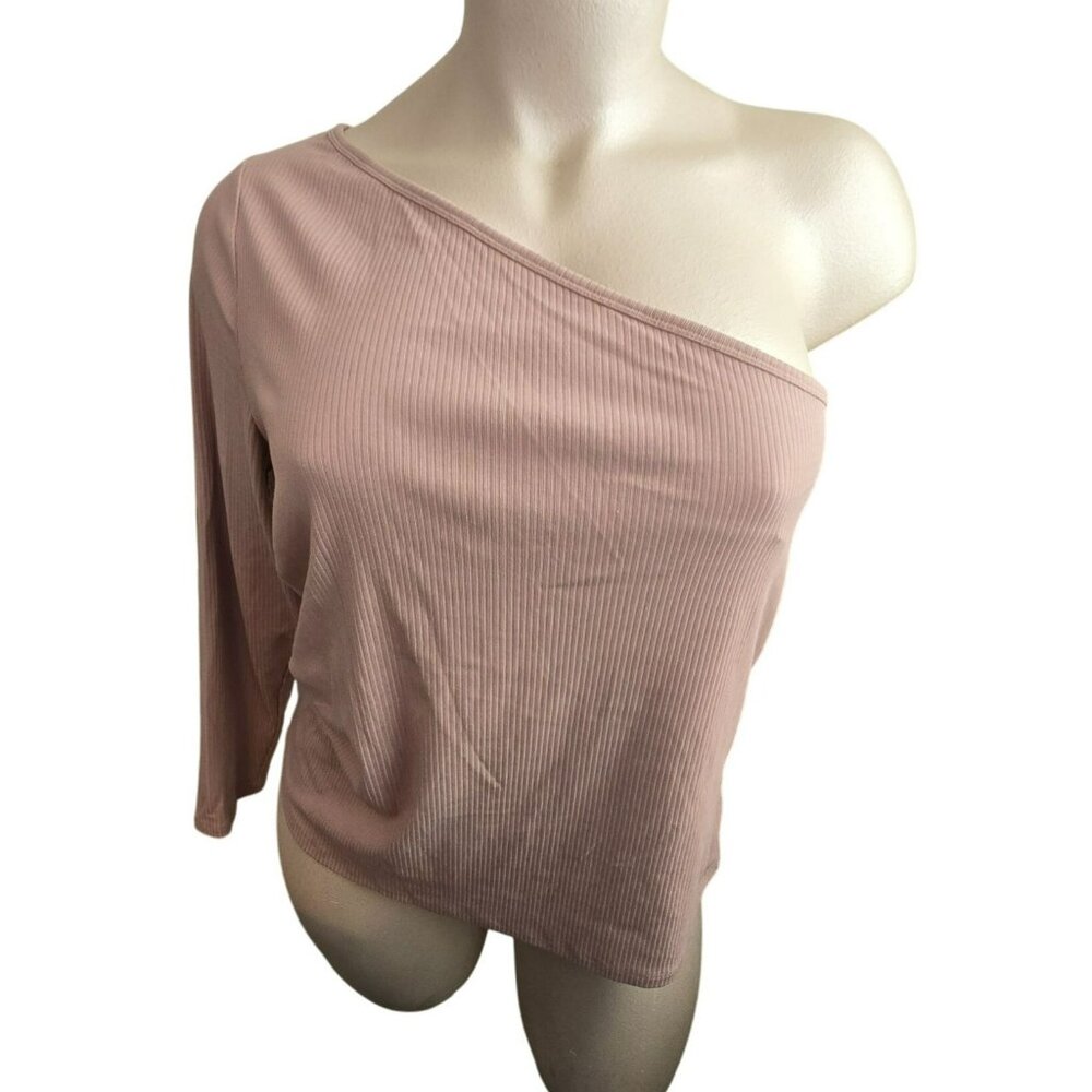 Old Navy Womens 3X One-Shoulder Ribbed Knit Top Neutral Tan NWT JJ4066
